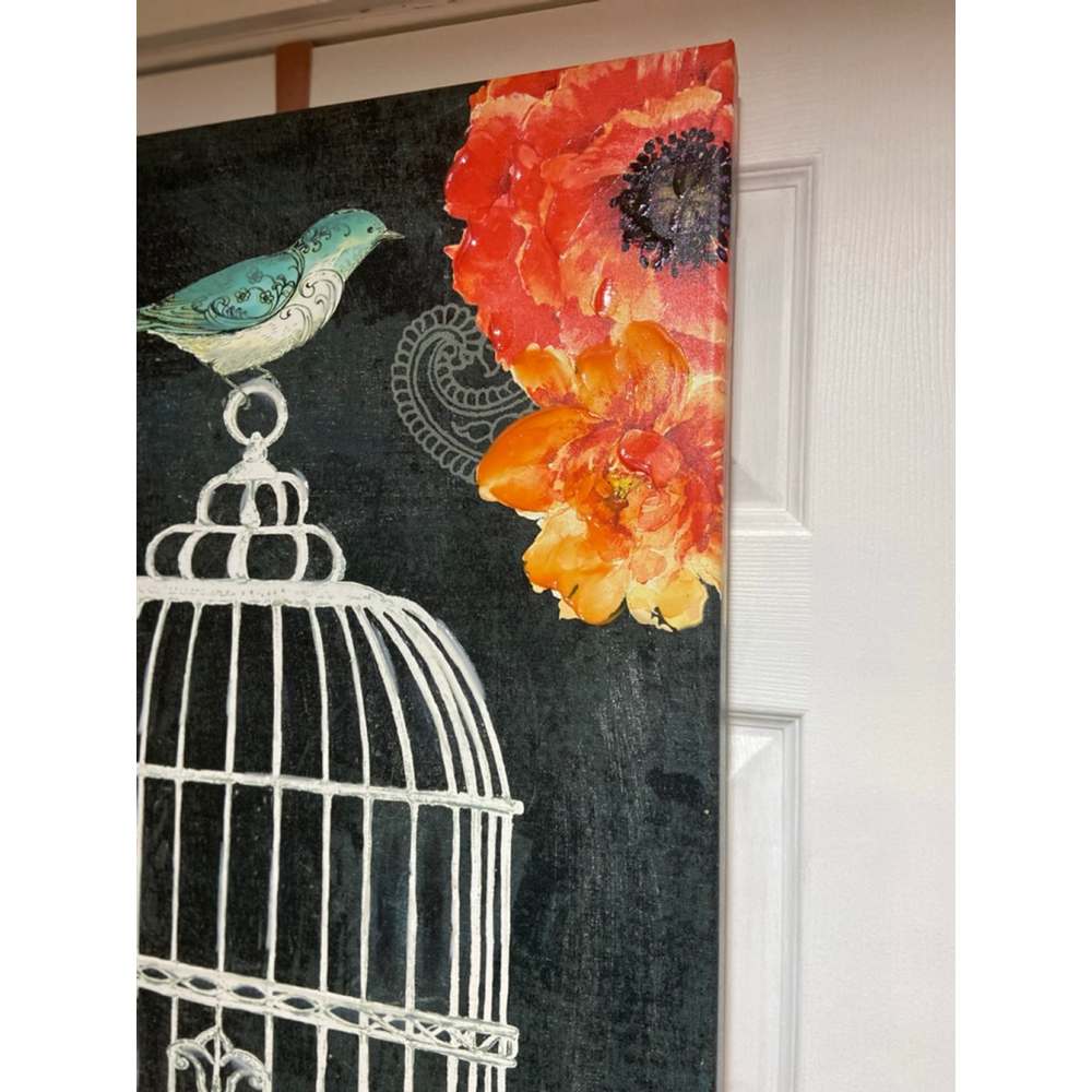 Kathryn White Original Canvas Painting Bird Cage Floral Wall Art Signed 32 x 24 - Picture 4 of 8